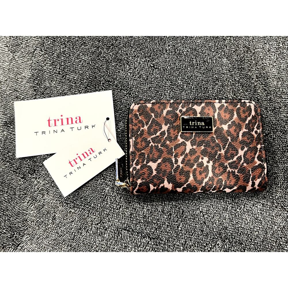 NEW Trina Turk Leopard Print Pink Zip around Wallet
